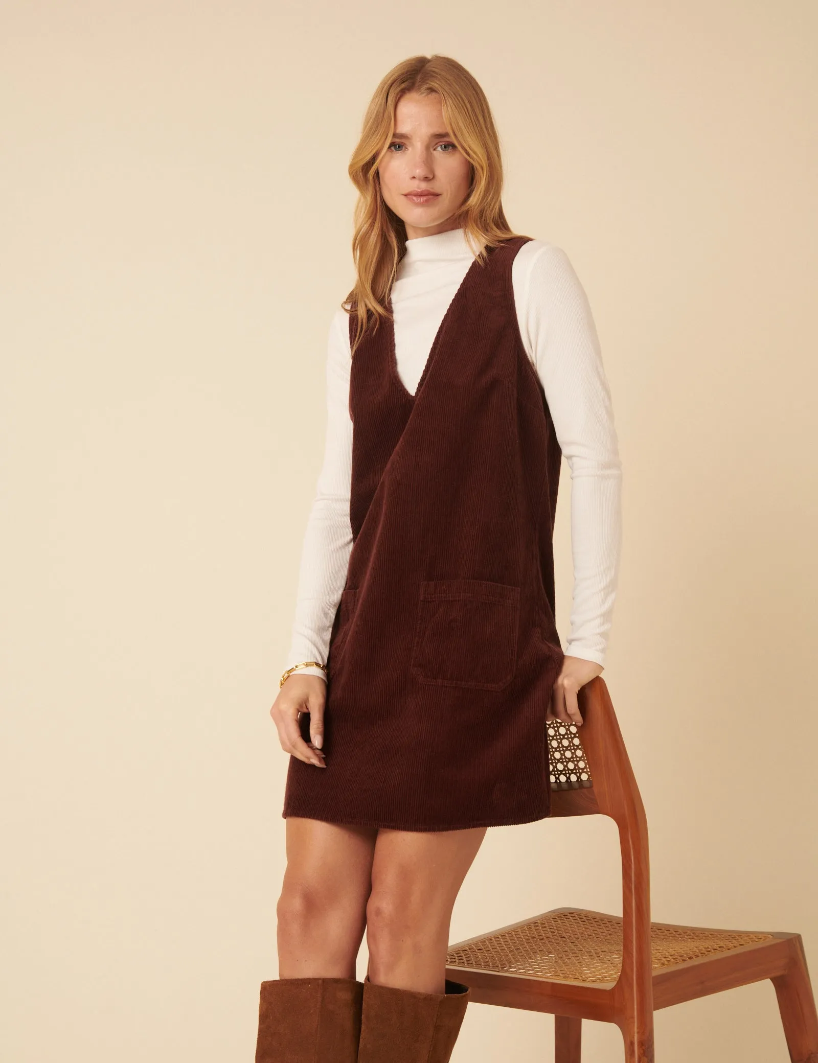 Brown Cord Pinafore Mini Dress sold by Nobody's Child product image thumbnail 2