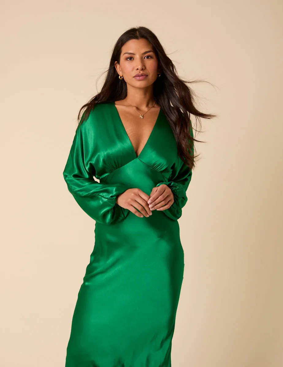 Green Satin Allura Midi Dress sold by Nobody's Child product image thumbnail 3
