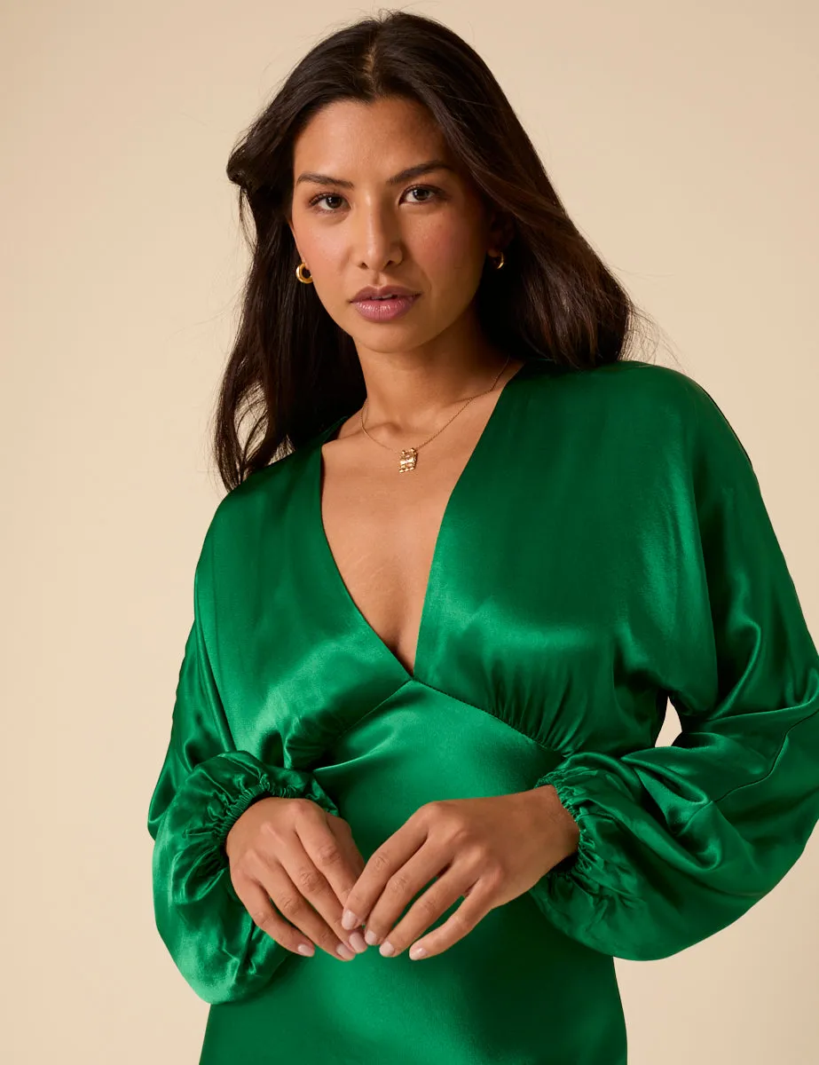 Green Satin Allura Midi Dress sold by Nobody's Child product image thumbnail 2