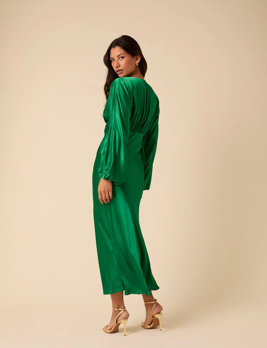 Green Satin Allura Midi Dress sold by Nobody's Child product image thumbnail 5