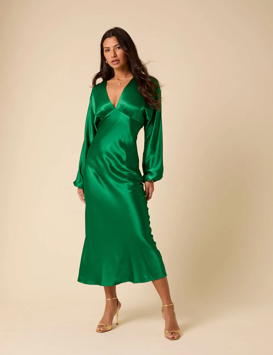 Green Satin Allura Midi Dress sold by Nobody's Child