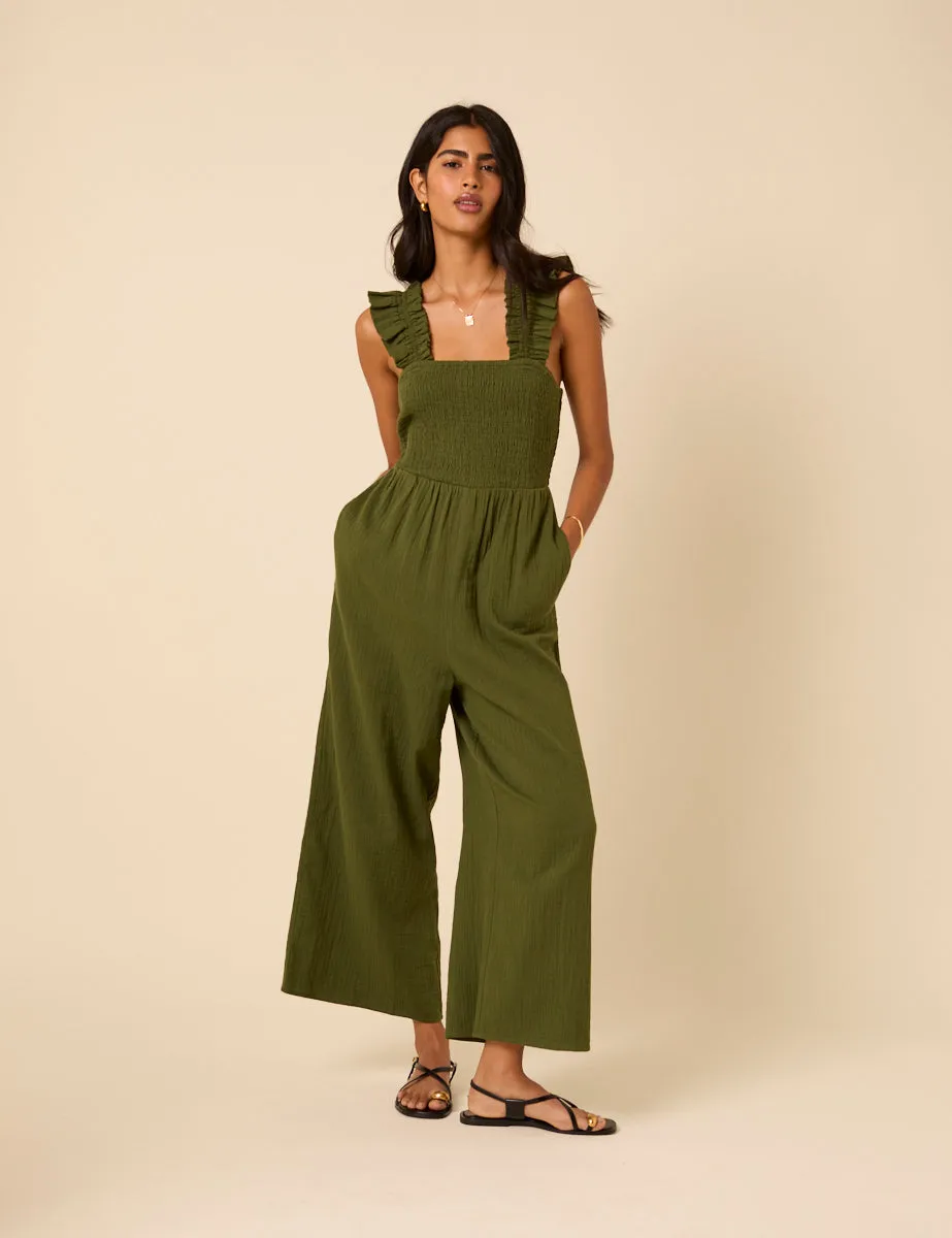 Khaki Cropped Length Maya Jumpsuit sold by Nobody's Child