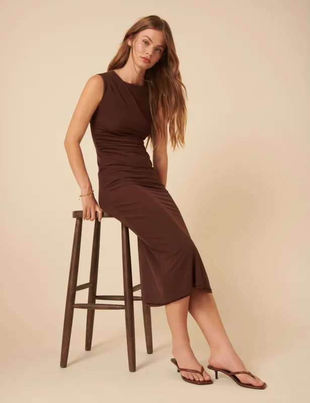 Brown Ruched Midi Dress sold by Nobody's Child