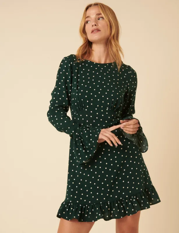 Green Polka Dot Flute Sleeve Mini Dress sold by Nobody's Child