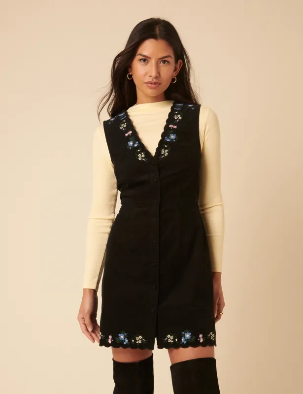 Black Embroidered Cord Leone Pinafore Mini Dress sold by Nobody's Child