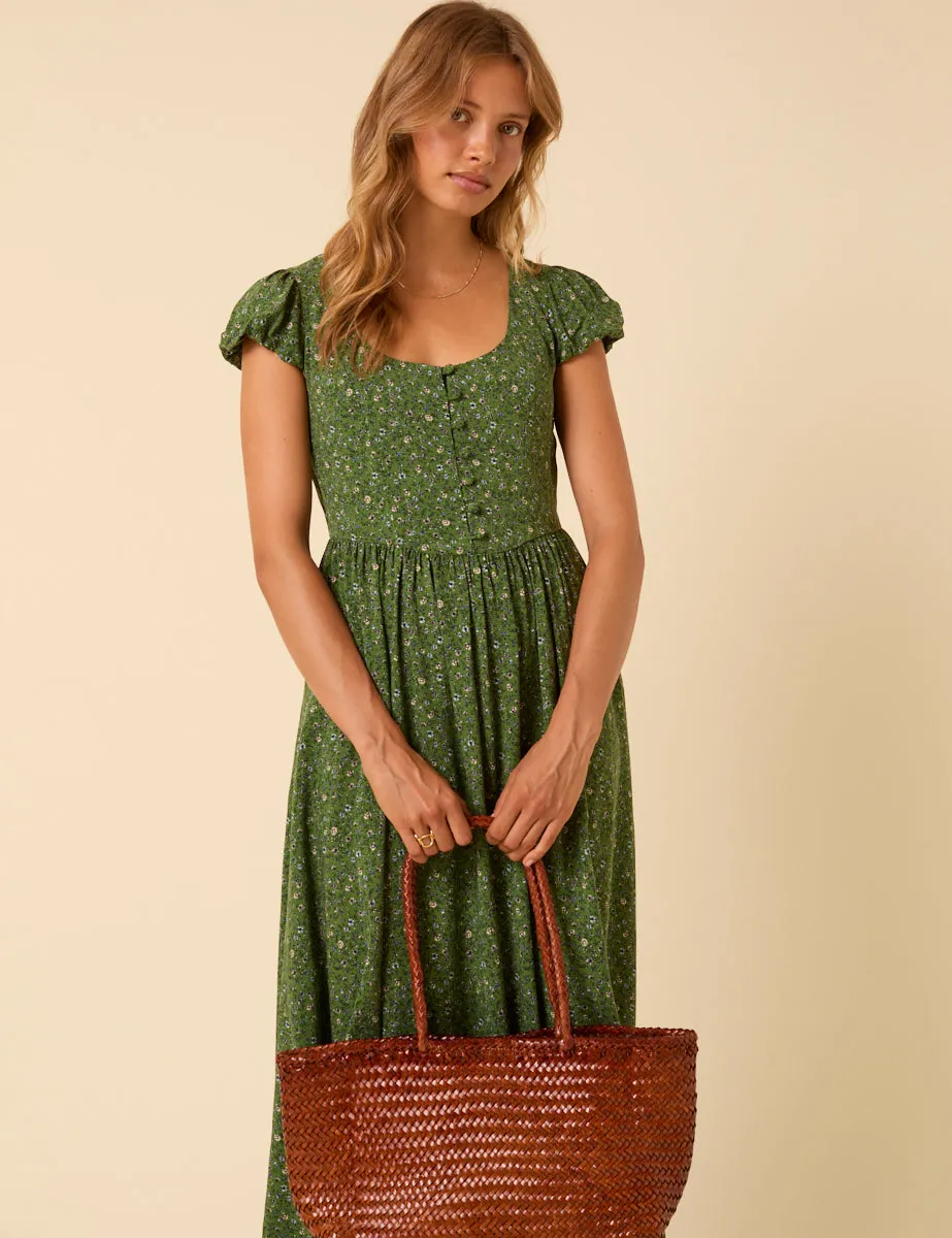Green Ditsy Floral Puff Sleeve Cora Midi Dress sold by Nobody's Child product image thumbnail 5