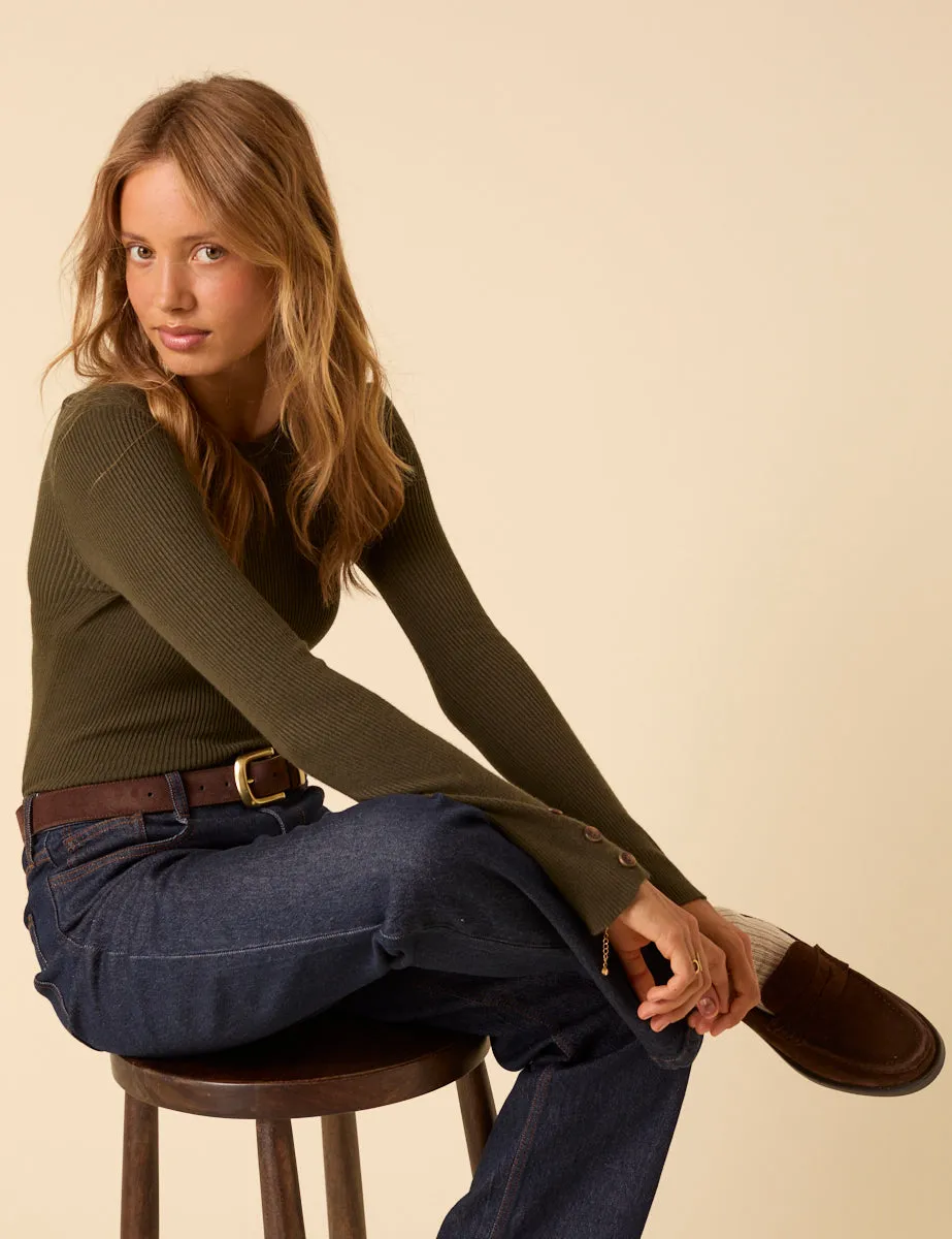 Khaki Green Rib Knitted Long Sleeve Top sold by Nobody's Child product image thumbnail 3