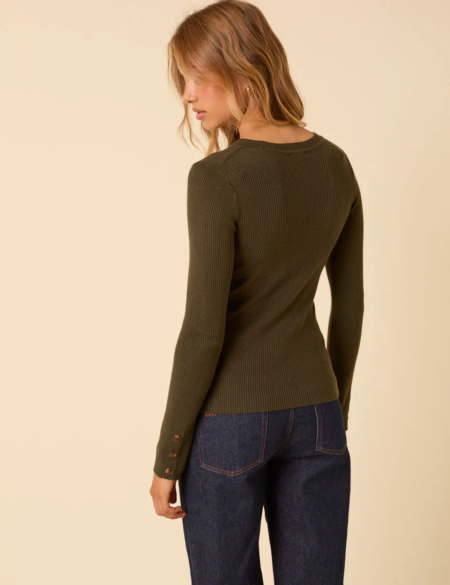 Khaki Green Rib Knitted Long Sleeve Top sold by Nobody's Child product image thumbnail 5