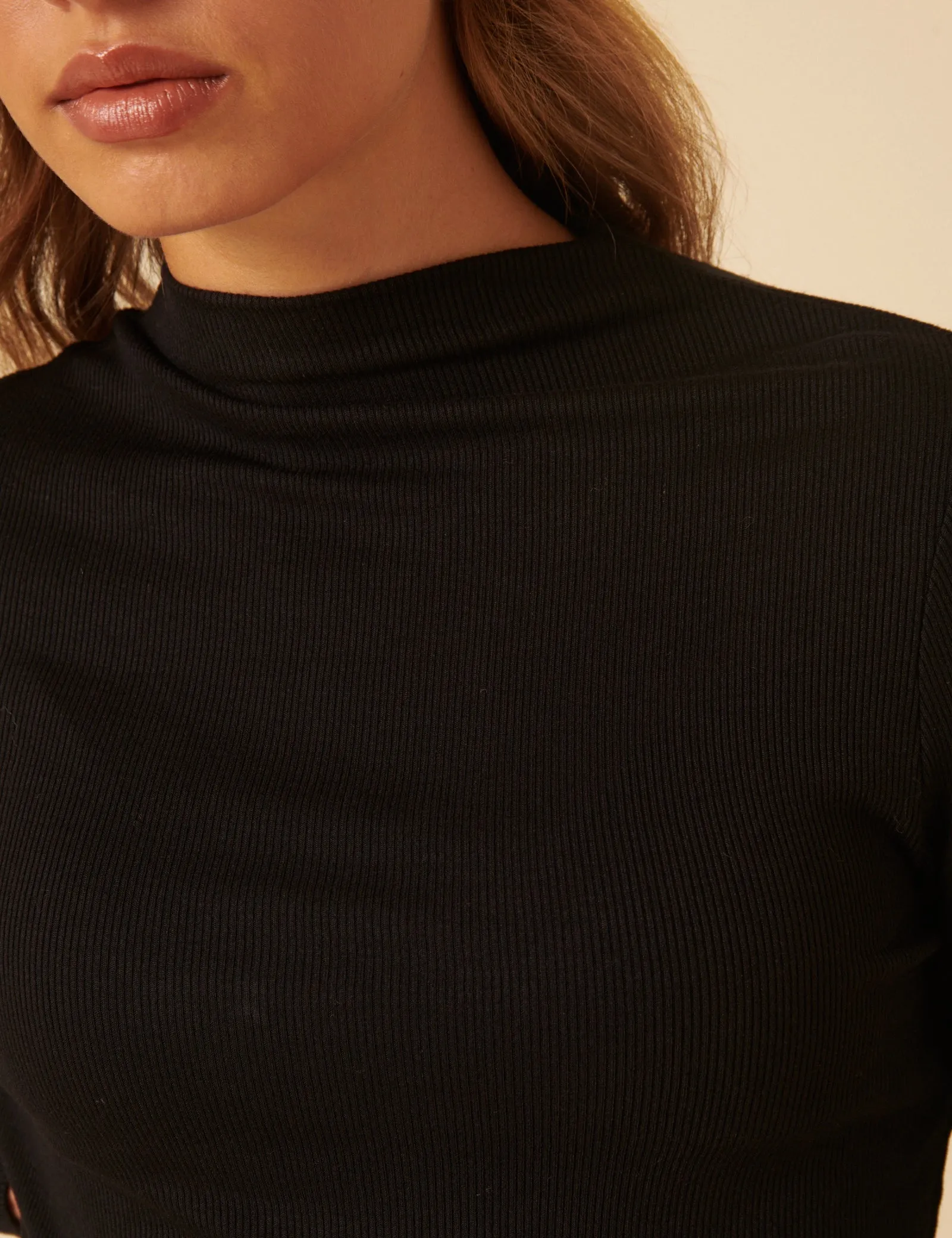 Black Ribbed High Neck Long Sleeve Top sold by Nobody's Child product image thumbnail 5