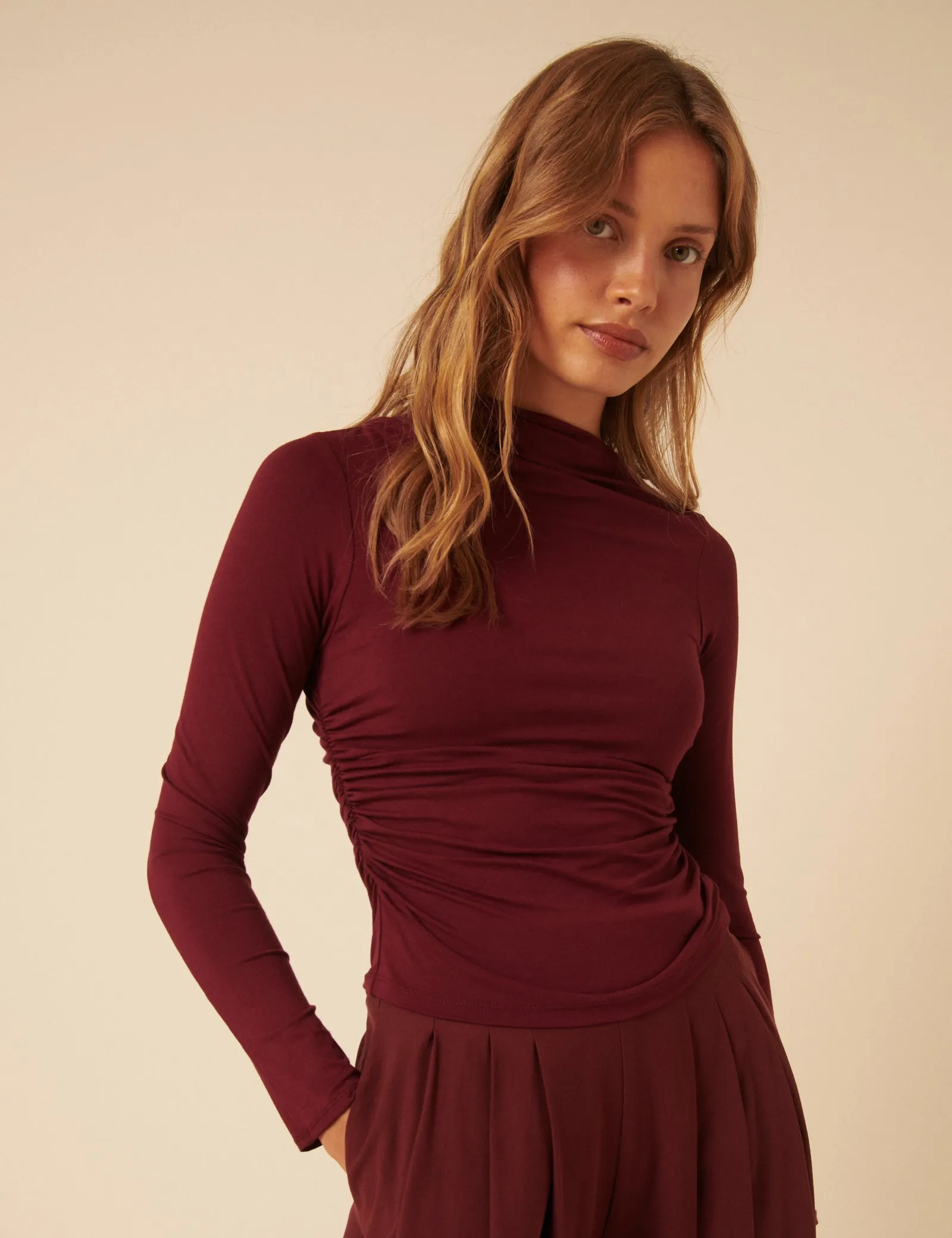 Red Ruched Long Sleeve Top sold by Nobody's Child