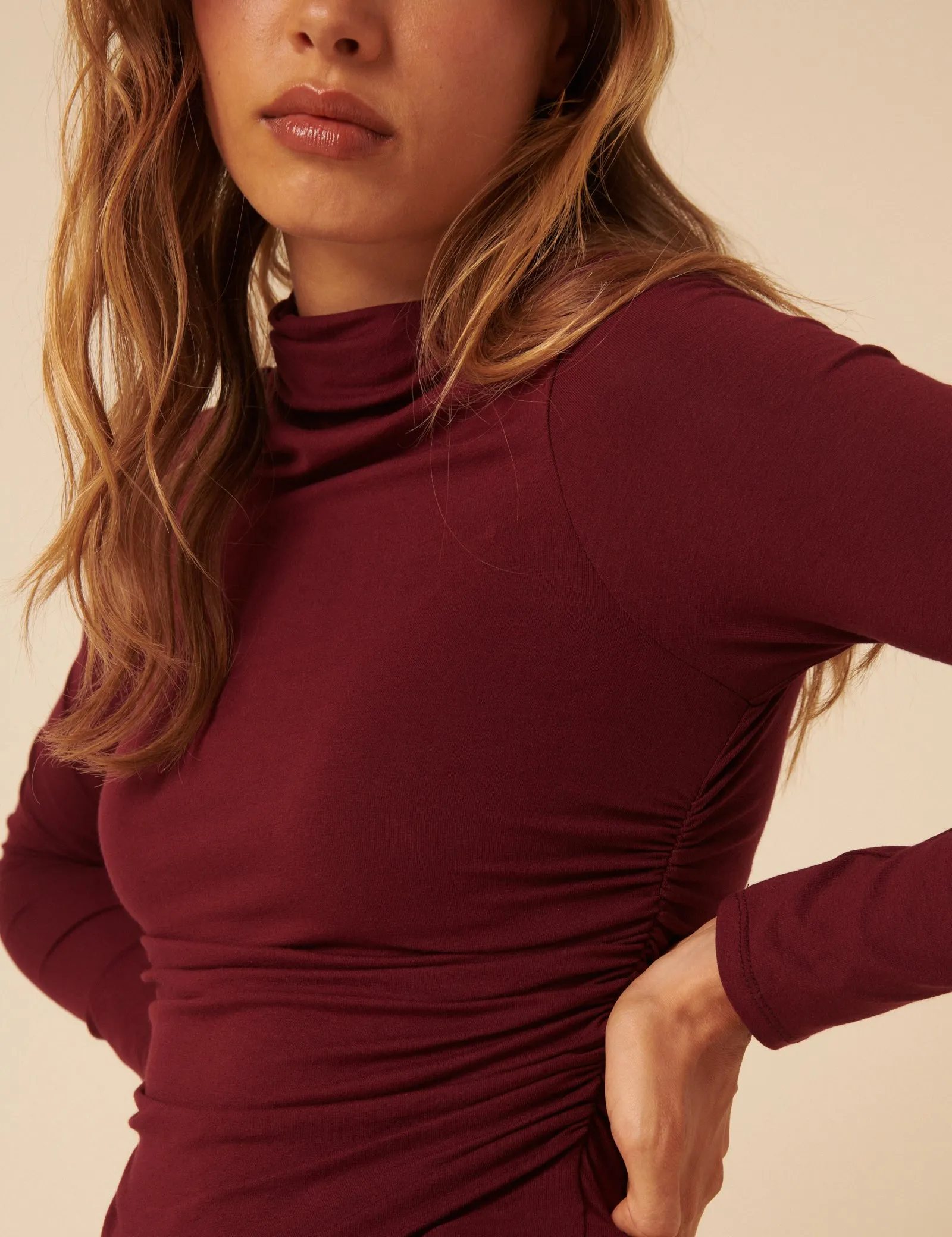 Red Ruched Long Sleeve Top sold by Nobody's Child product image thumbnail 3