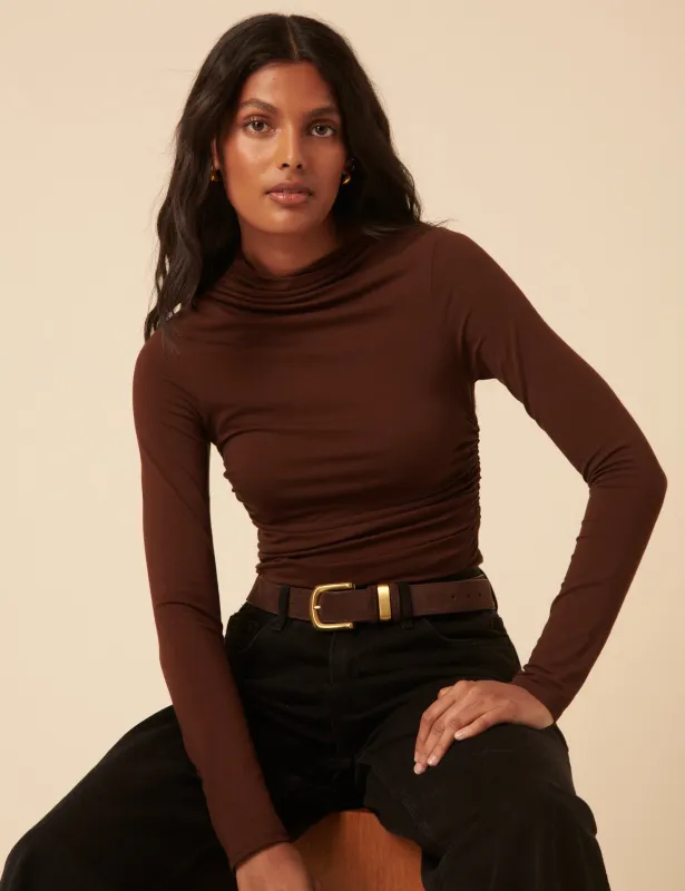 Brown Ruched Long Sleeve Top sold by Nobody's Child