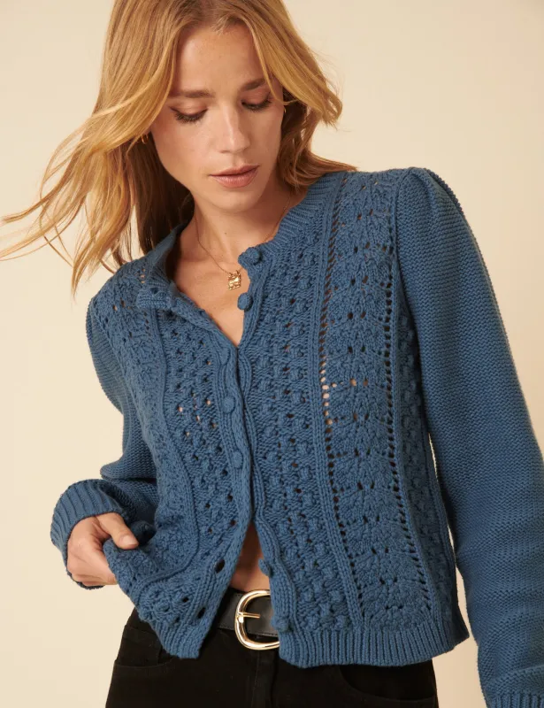 Blue Pointelle Knitted Cardigan sold by Nobody's Child