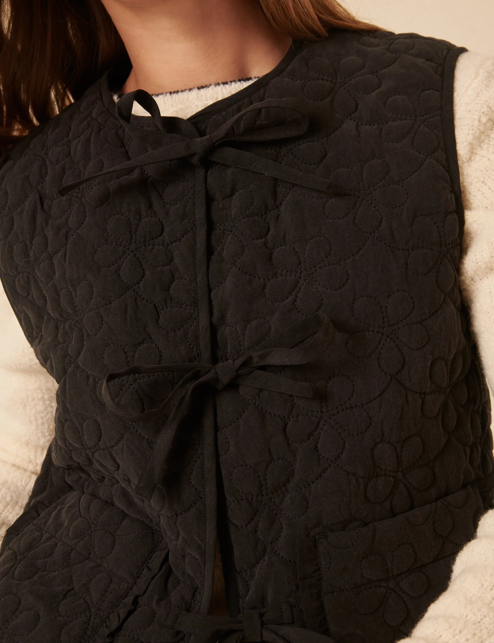 Black Tie Front Quilted Gilet sold by Nobody's Child product image thumbnail 3