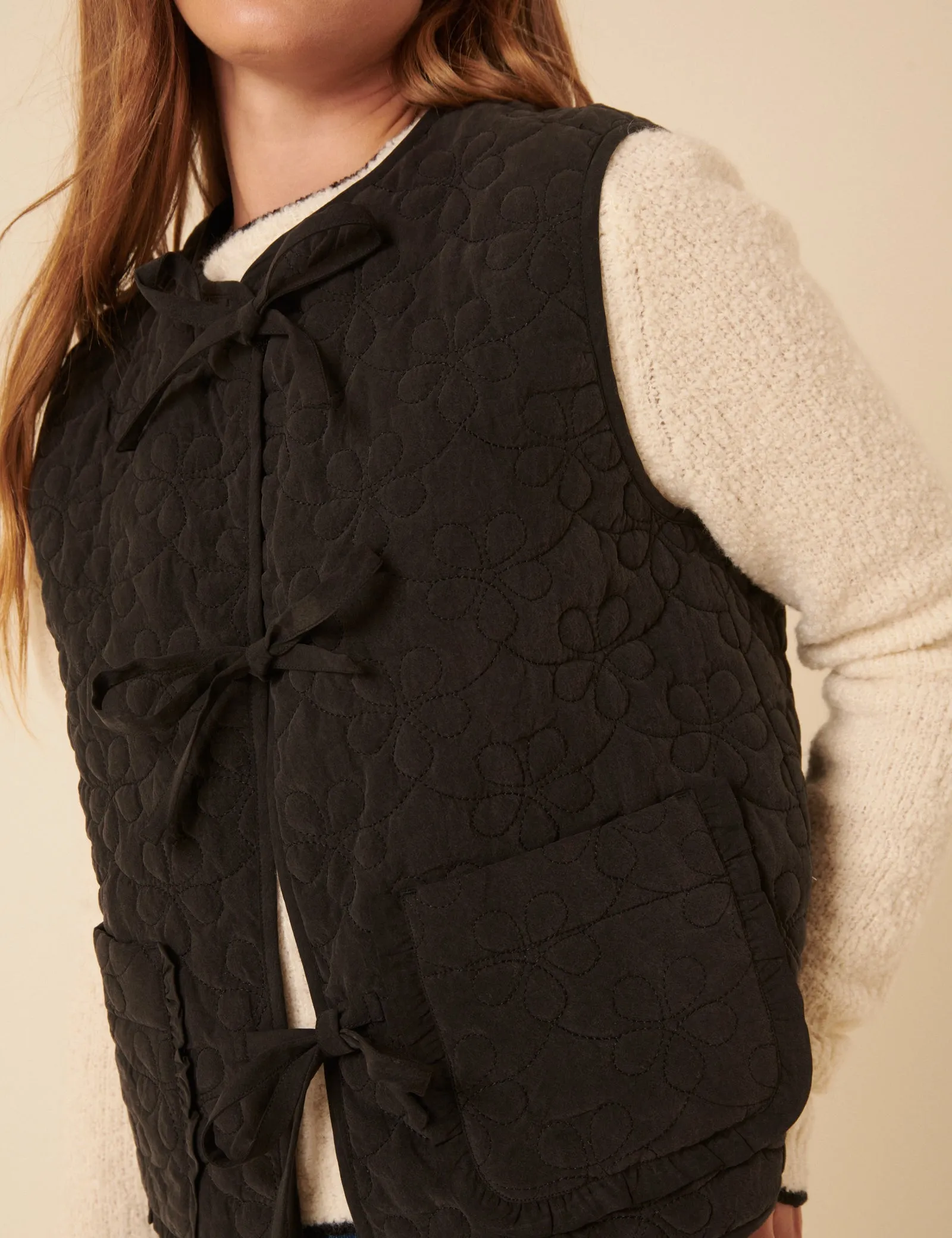 Black Tie Front Quilted Gilet sold by Nobody's Child product image thumbnail 2