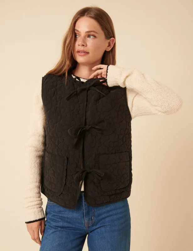 Black Tie Front Quilted Gilet sold by Nobody's Child