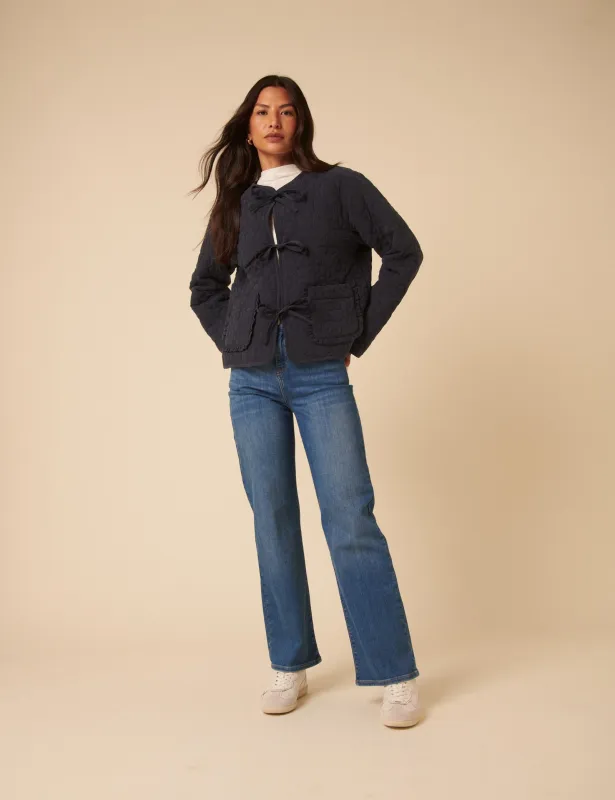 Navy Tie-Front Quilted Jacket made by Nobody's Child