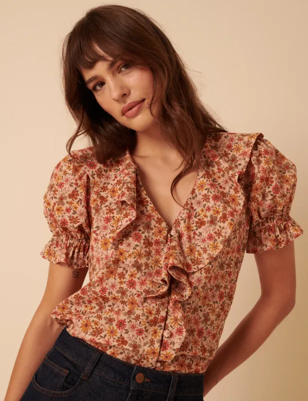 Pink Floral Puff Sleeve Blouse sold by Nobody's Child