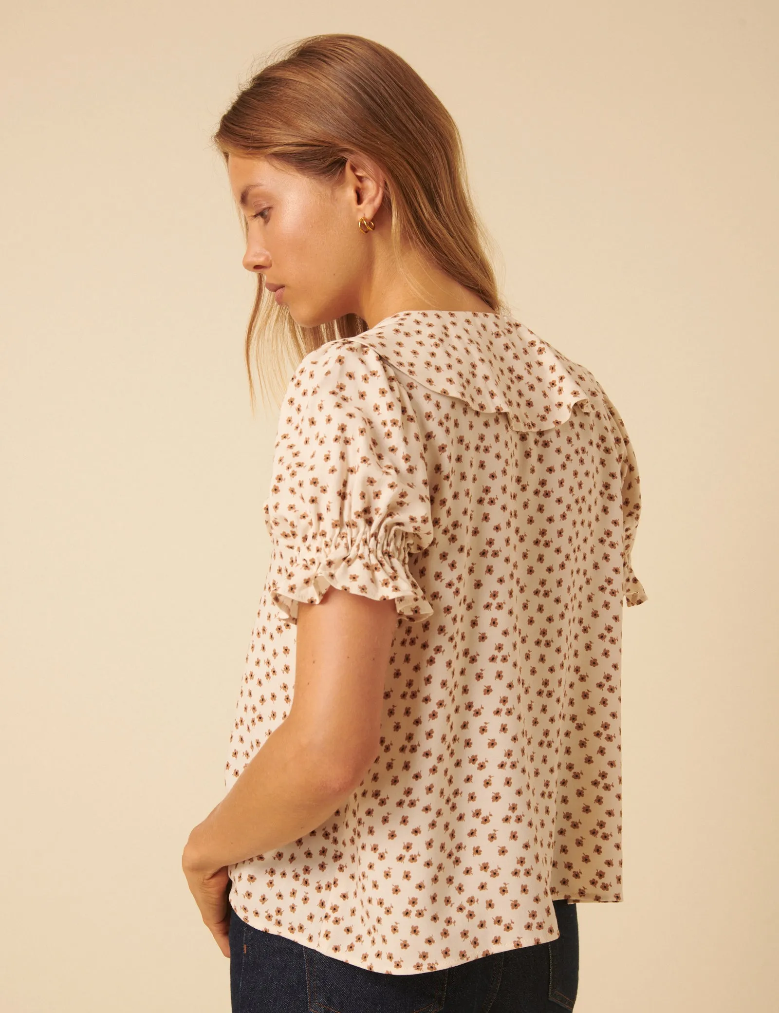Cream Ditsy Floral Puff Sleeve Blouse sold by Nobody's Child product image thumbnail 3