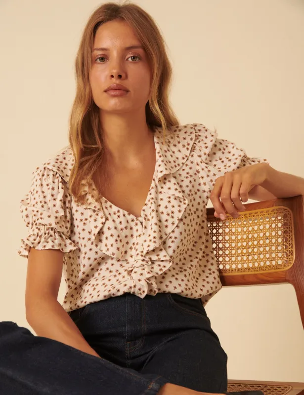 Cream Ditsy Floral Puff Sleeve Blouse sold by Nobody's Child