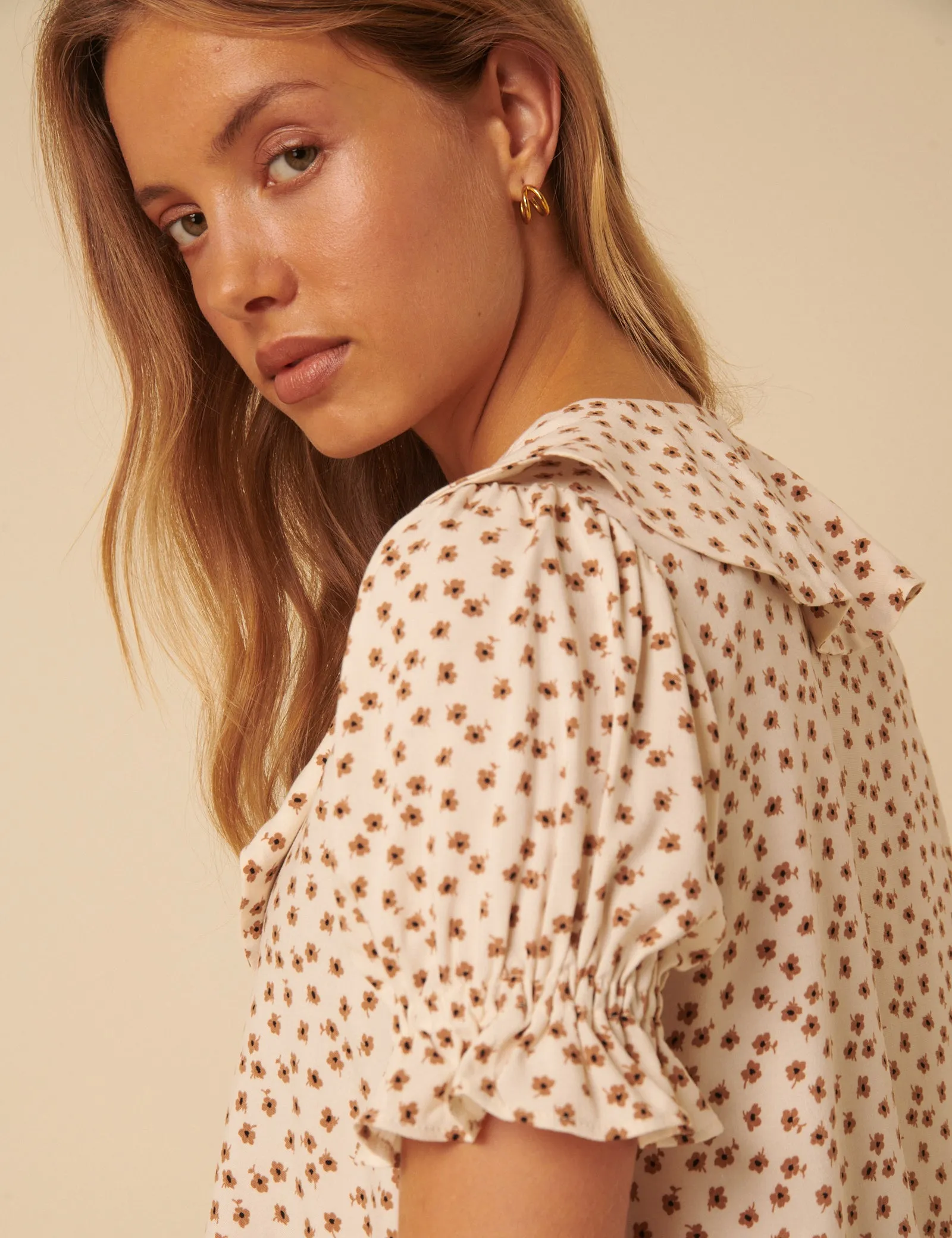 Cream Ditsy Floral Puff Sleeve Blouse sold by Nobody's Child product image thumbnail 4