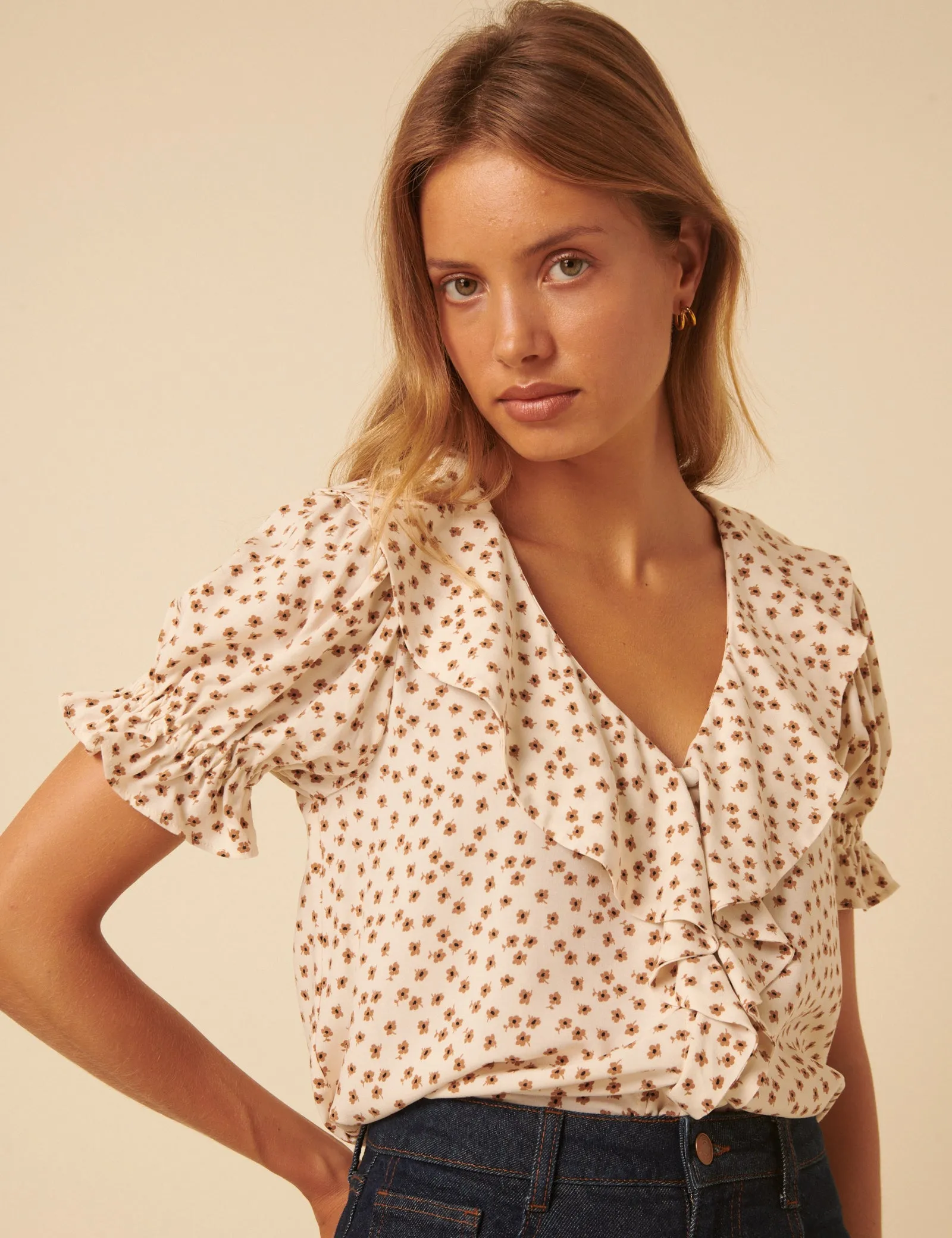 Cream Ditsy Floral Puff Sleeve Blouse sold by Nobody's Child product image thumbnail 2
