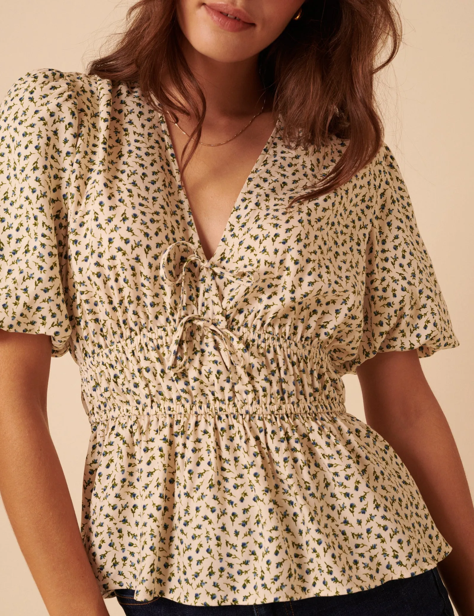 Cream Ditsy Floral V-Neck Blouse sold by Nobody's Child product image thumbnail 2