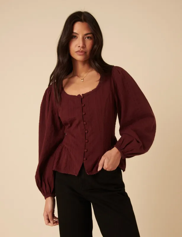 Burgundy Scoop Neck Blouse sold by Nobody's Child