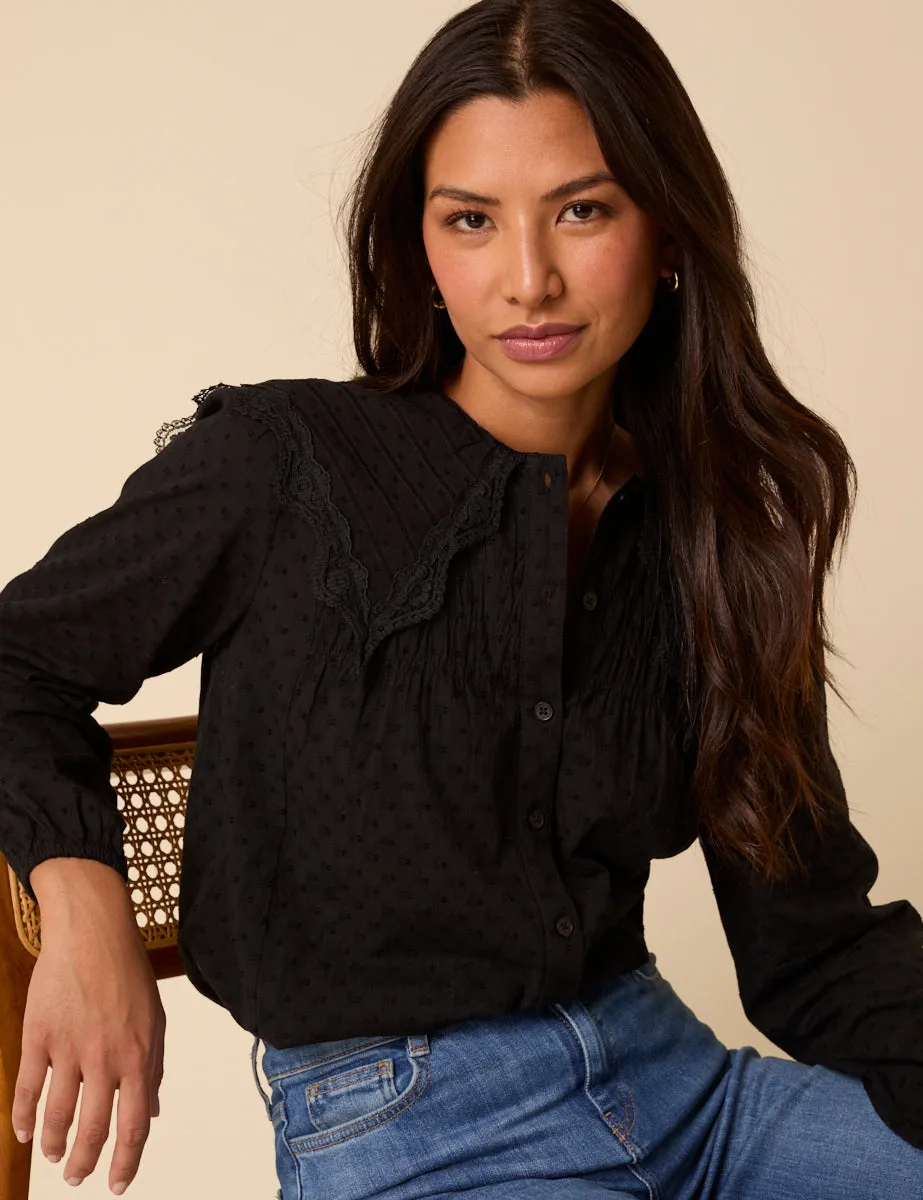 Black Embroidered Peter Pan Collar Blouse sold by Nobody's Child product image thumbnail 2