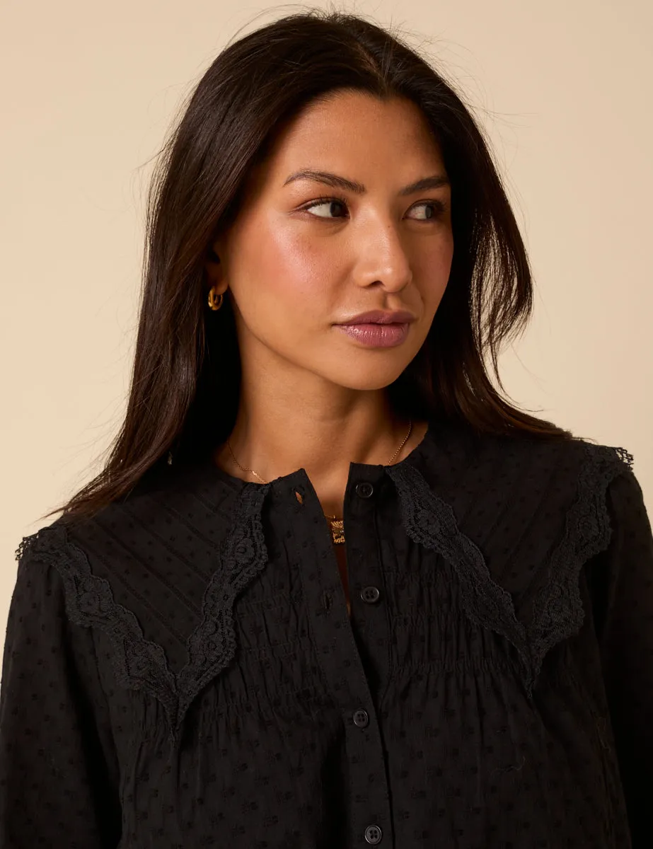 Black Embroidered Peter Pan Collar Blouse sold by Nobody's Child product image thumbnail 4