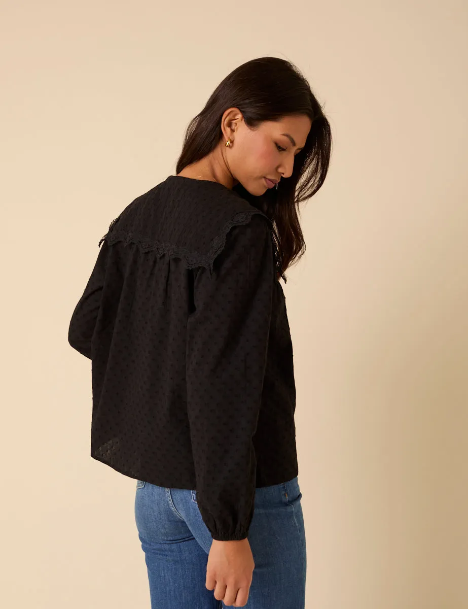 Black Embroidered Peter Pan Collar Blouse sold by Nobody's Child product image thumbnail 5