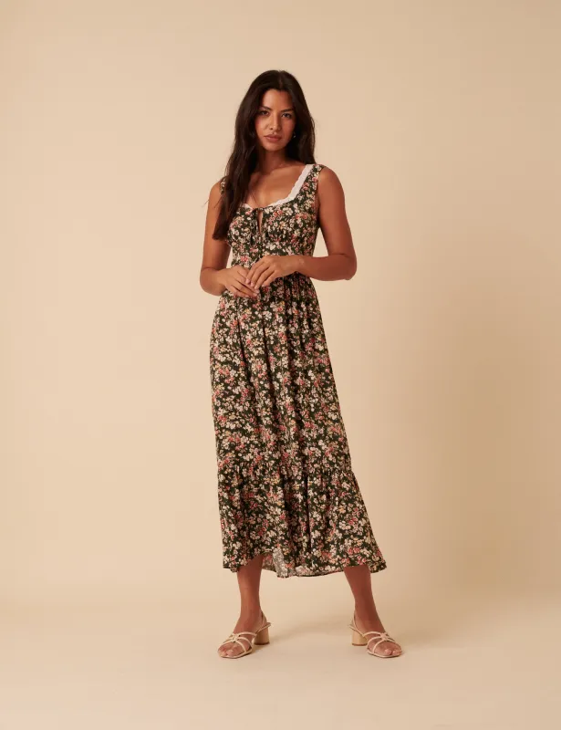 Green & Pink Floral Heather Midi Dress sold by Nobody's Child