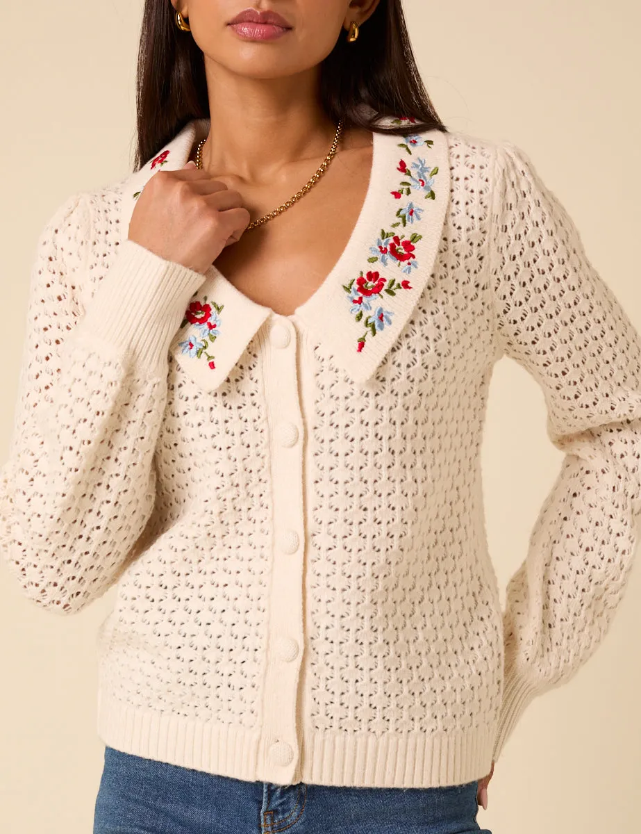 White Embroidered Pointelle Cardigan sold by Nobody's Child product image thumbnail 3