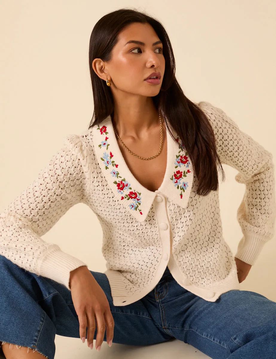 White Embroidered Pointelle Cardigan sold by Nobody's Child product image thumbnail 5