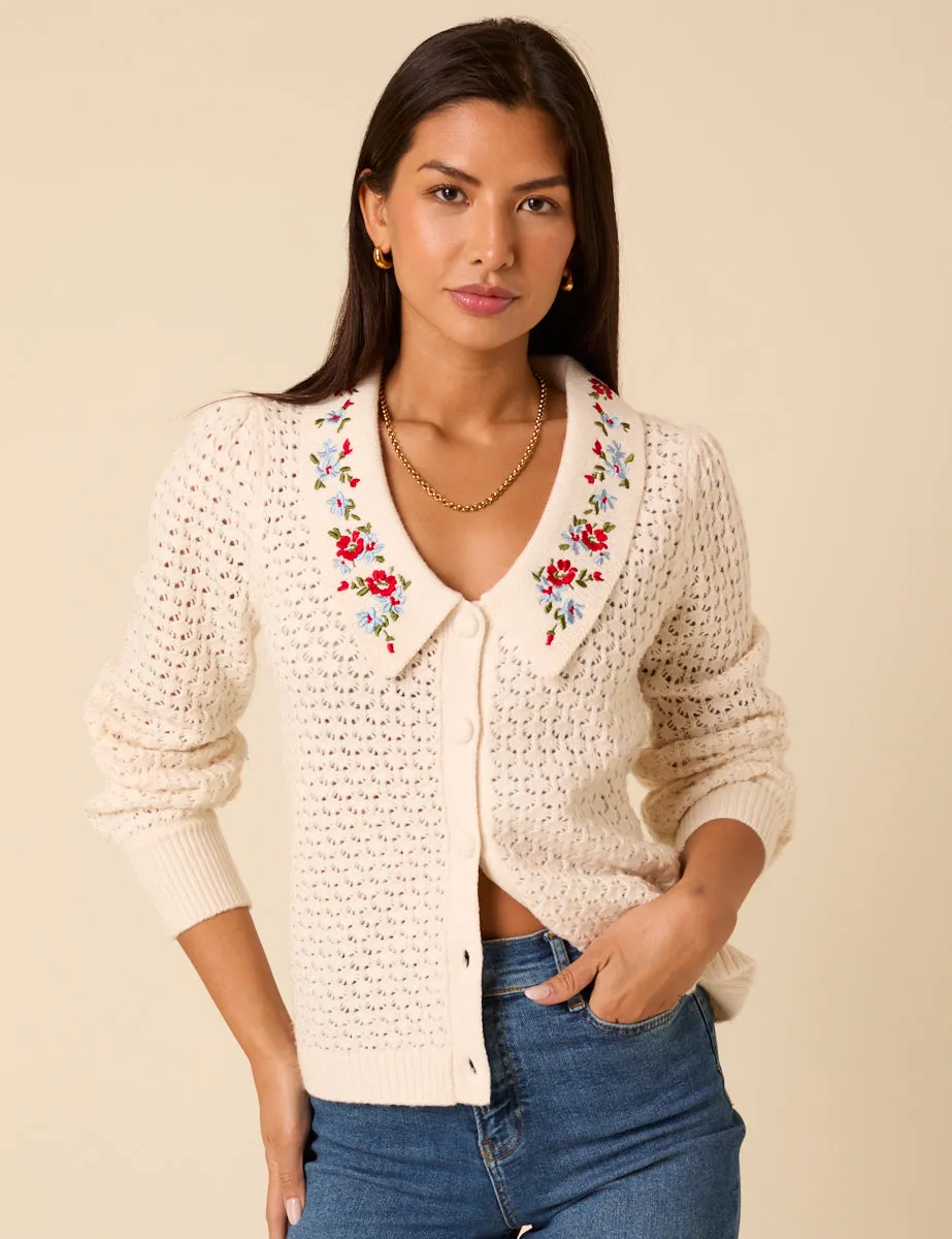 White Embroidered Pointelle Cardigan sold by Nobody's Child