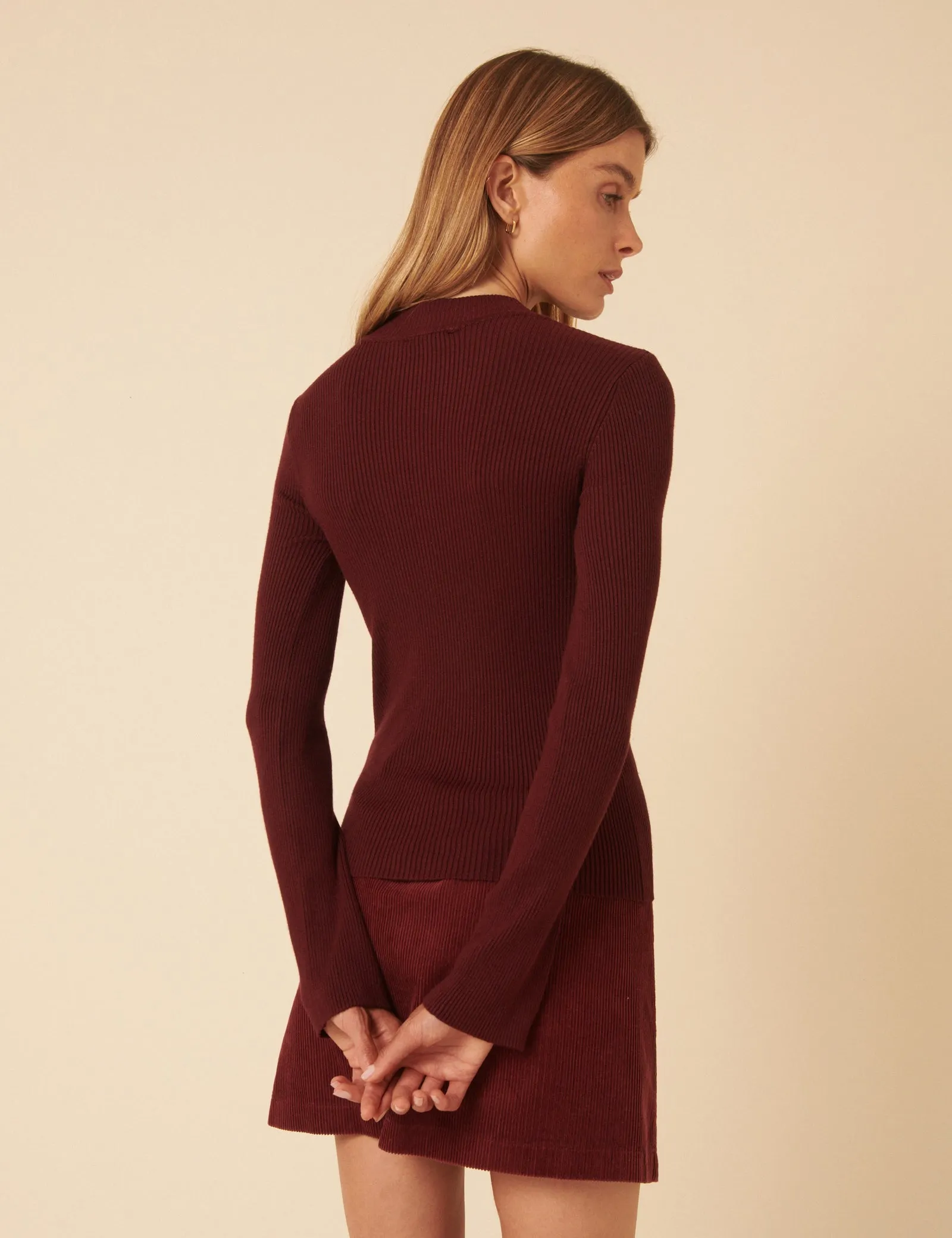 Burgundy High Neck Ribbed Knitted Top sold by Nobody's Child product image thumbnail 5