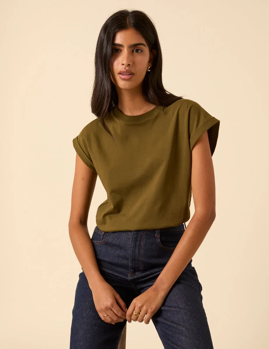 Khaki Green Cap Sleeve T-Shirt sold by Nobody's Child product image thumbnail 3