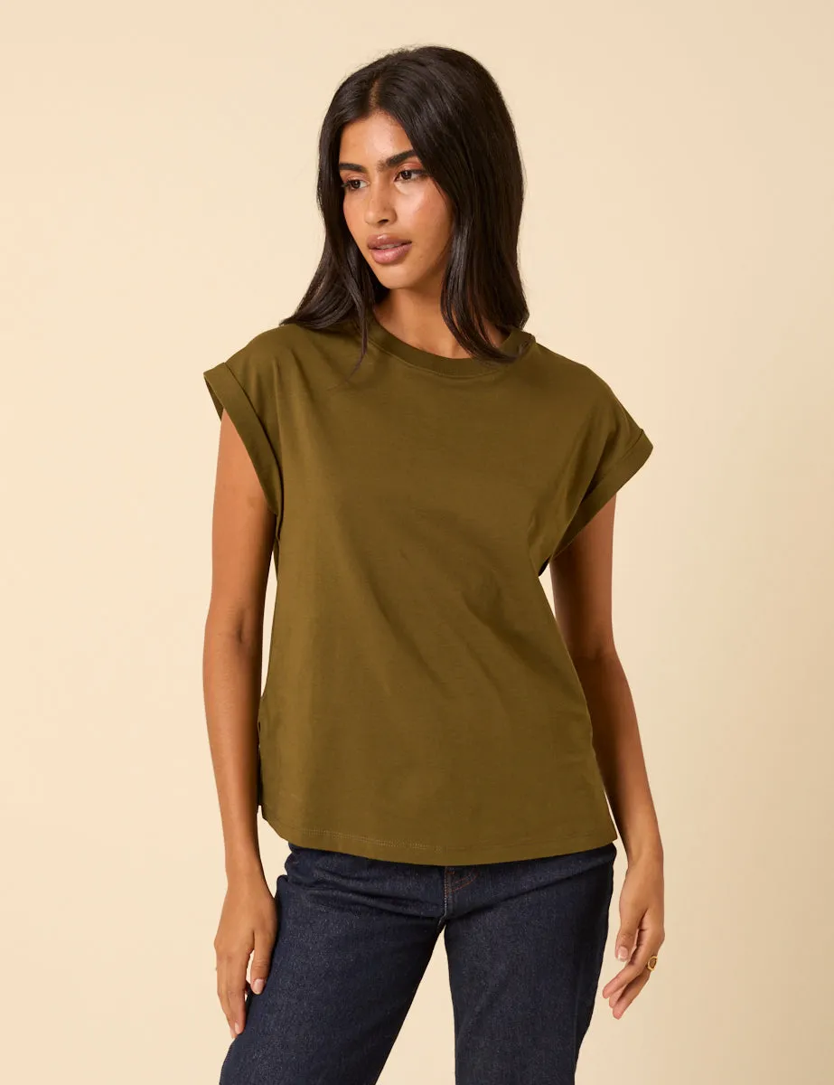 Khaki Green Cap Sleeve T-Shirt sold by Nobody's Child product image thumbnail 2