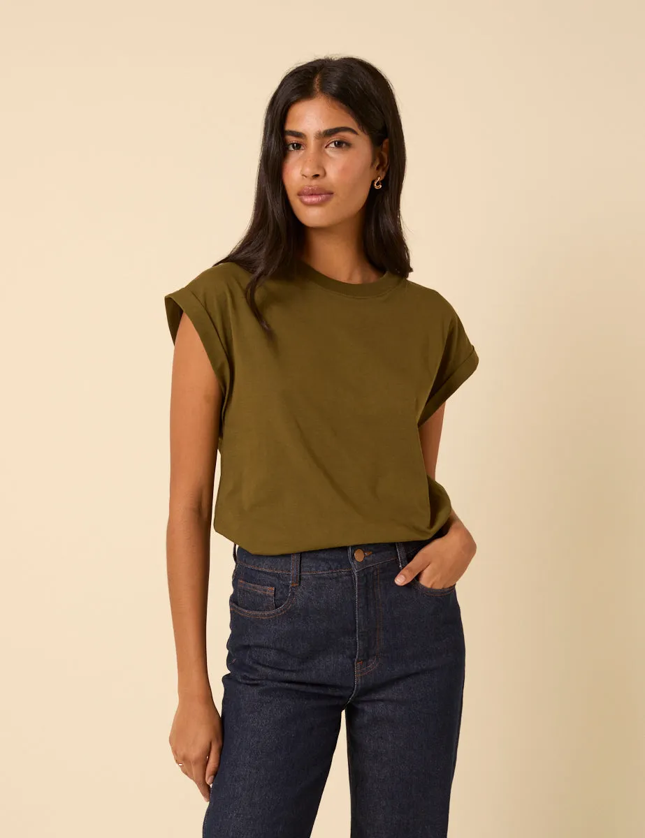Khaki Green Cap Sleeve T-Shirt sold by Nobody's Child
