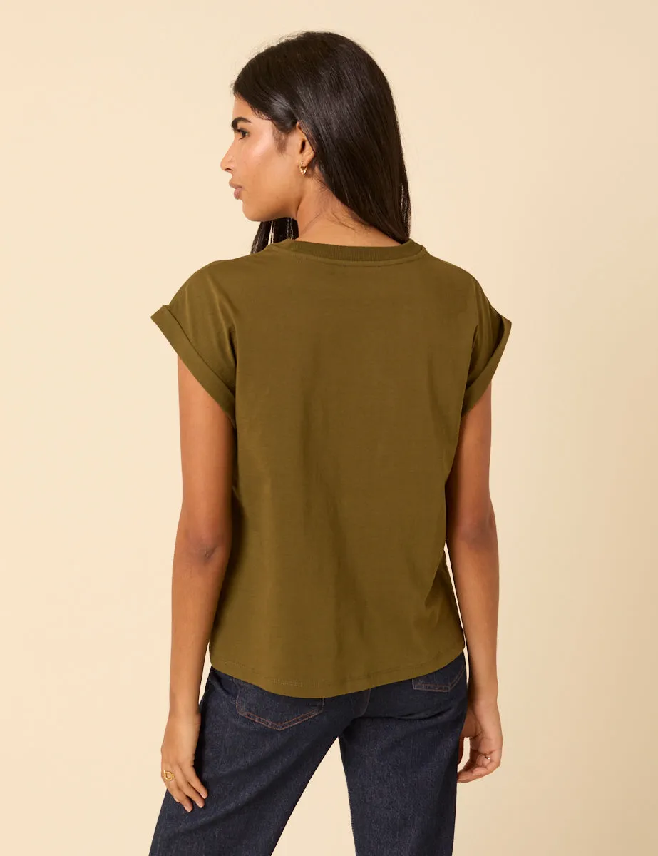 Khaki Green Cap Sleeve T-Shirt sold by Nobody's Child product image thumbnail 4