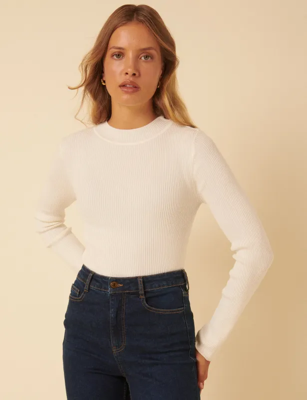 White High Neck Ribbed Knitted Top sold by Nobody's Child