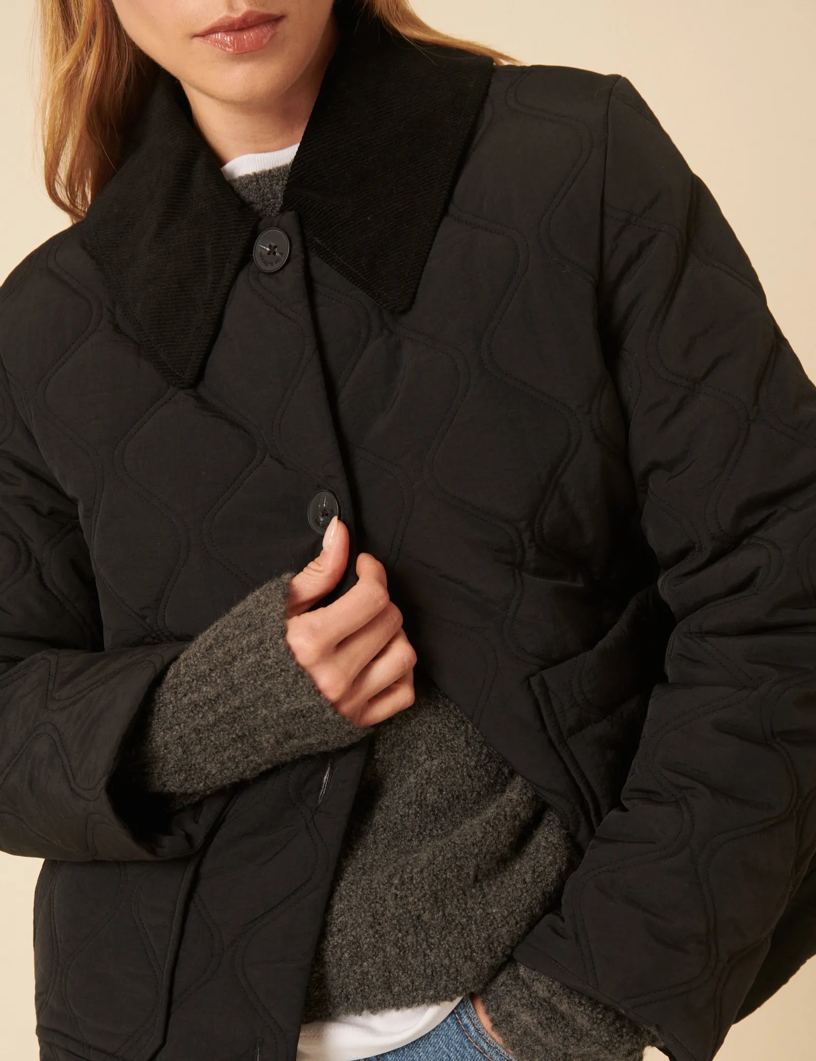 Black Collared Quilted Jacket sold by Nobody's Child product image thumbnail 2