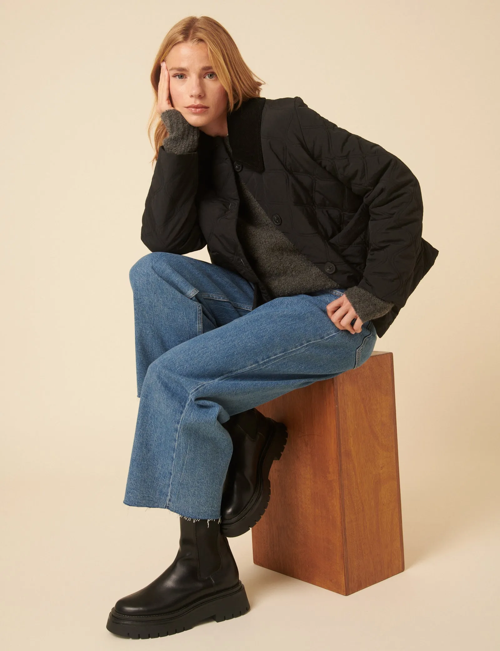 Black Collared Quilted Jacket sold by Nobody's Child product image thumbnail 3