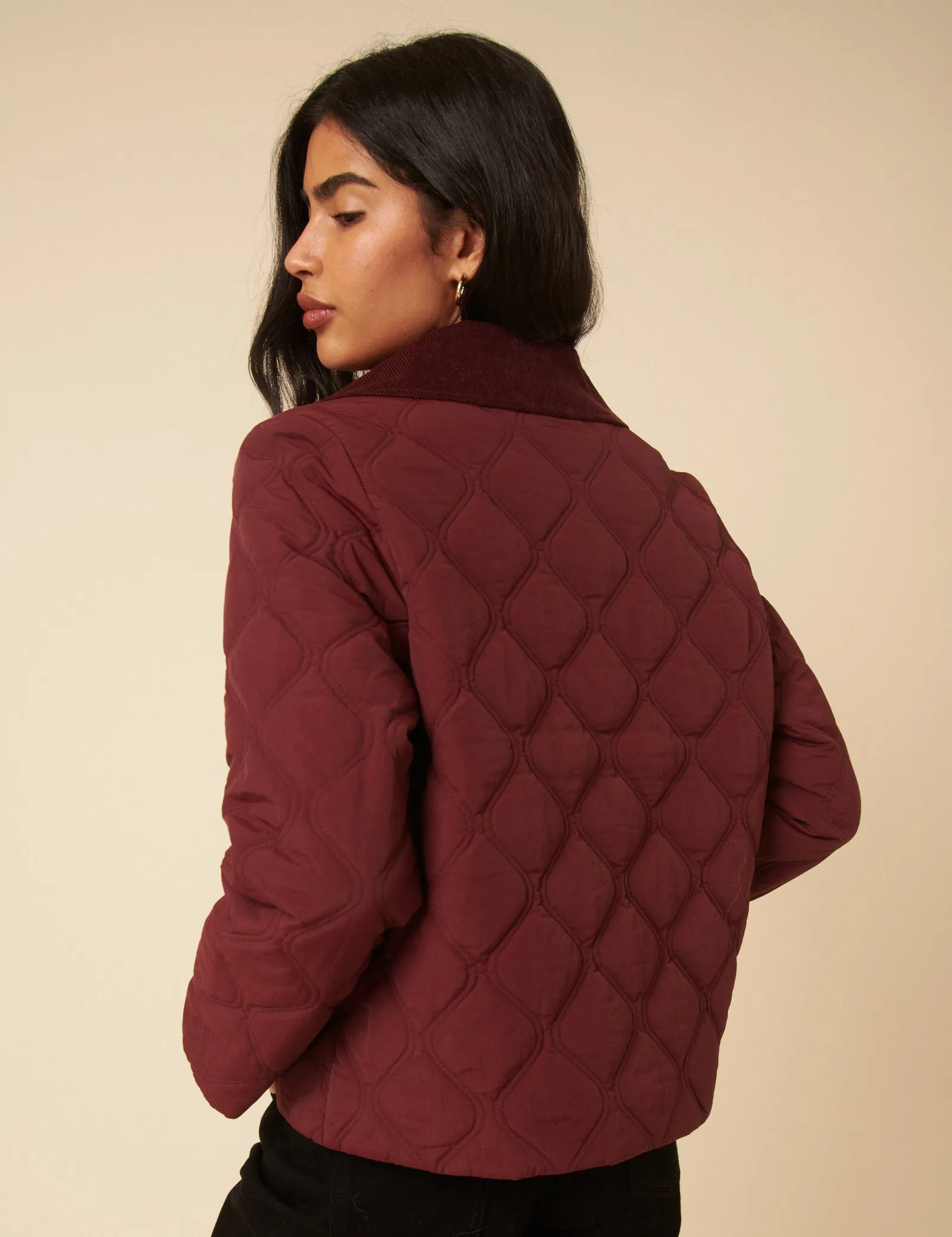 Burgundy Collared Quilted Jacket sold by Nobody's Child product image thumbnail 5