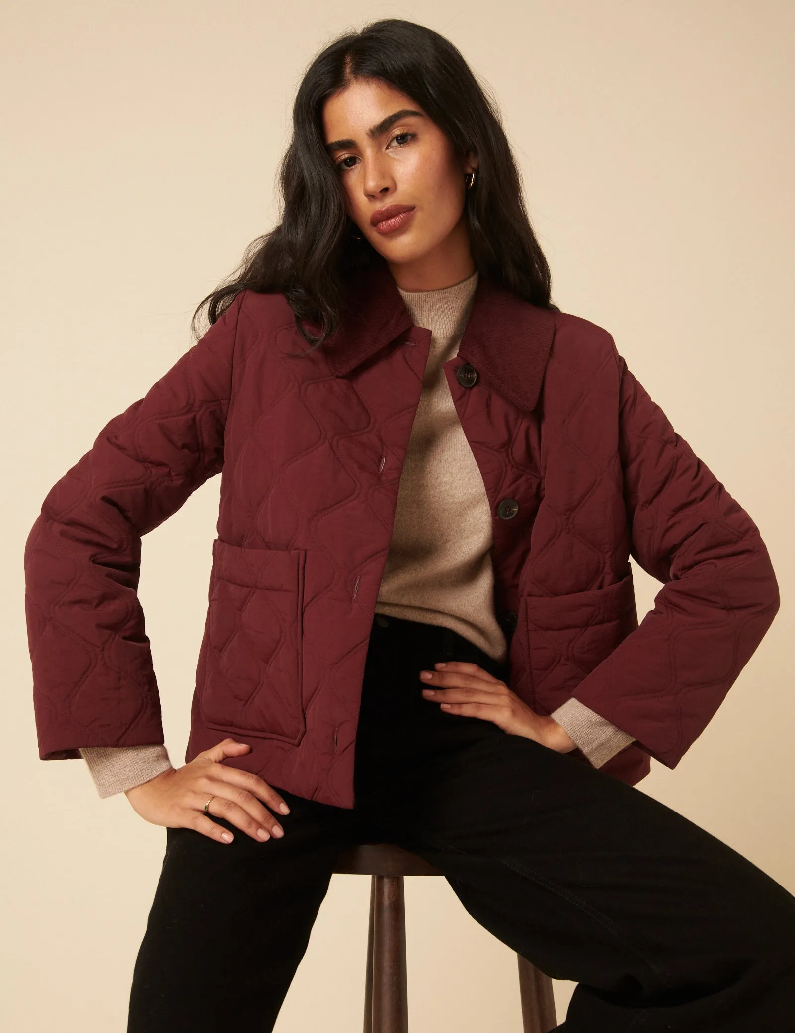 Burgundy Collared Quilted Jacket sold by Nobody's Child product image thumbnail 2