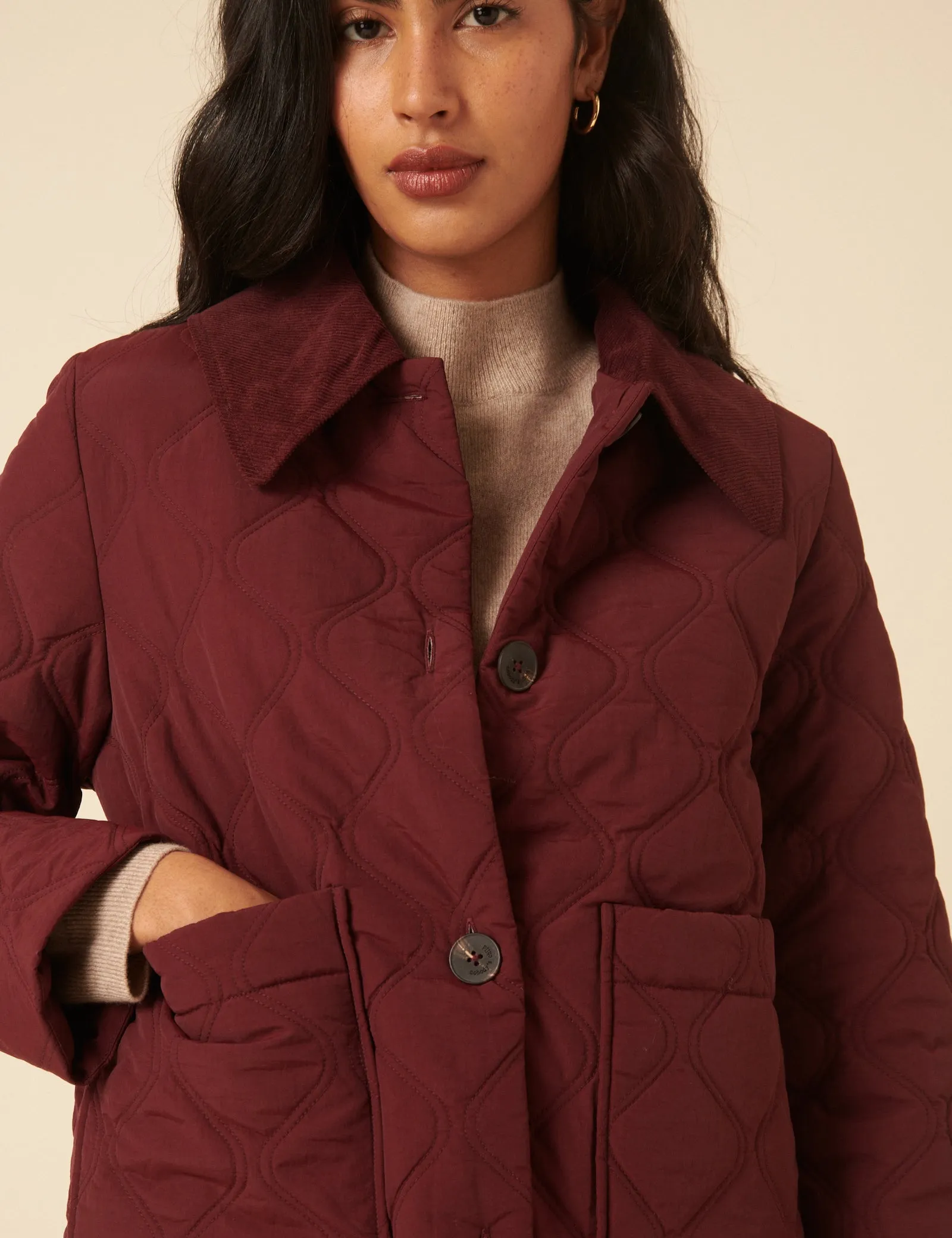 Burgundy Collared Quilted Jacket sold by Nobody's Child product image thumbnail 4