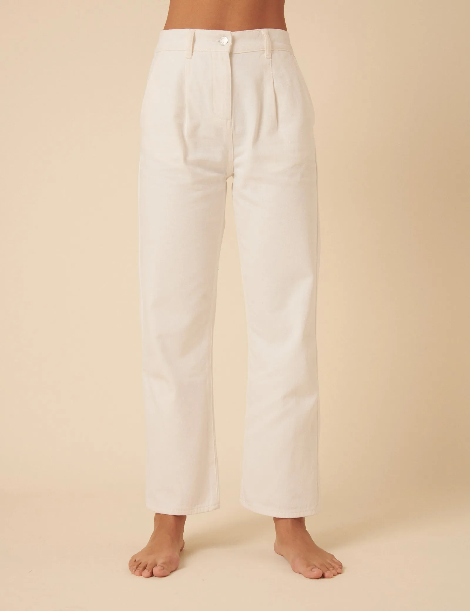Cream High Rise Pleated Straight Leg Jeans sold by Nobody's Child