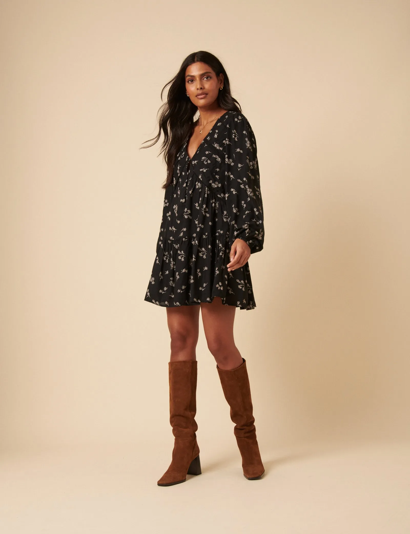 Black Printed Long Sleeve Marley Mini Dress sold by Nobody's Child product image thumbnail 4