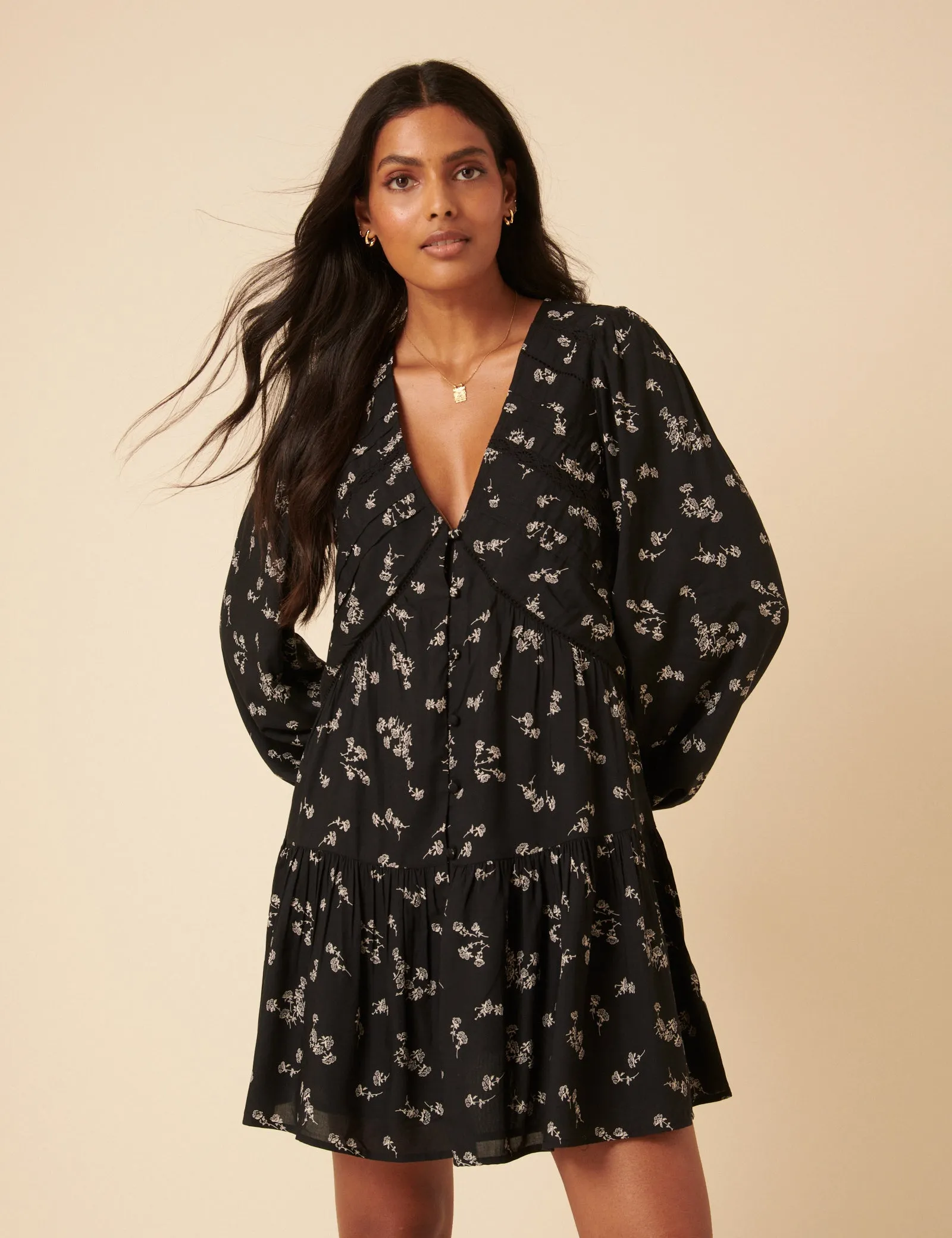 Black Printed Long Sleeve Marley Mini Dress sold by Nobody's Child product image thumbnail 3