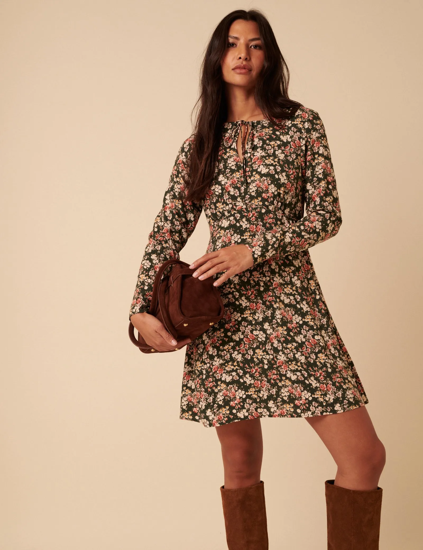 Green Ditsy Floral Long Sleeve Tessa Mini Dress sold by Nobody's Child product image thumbnail 2